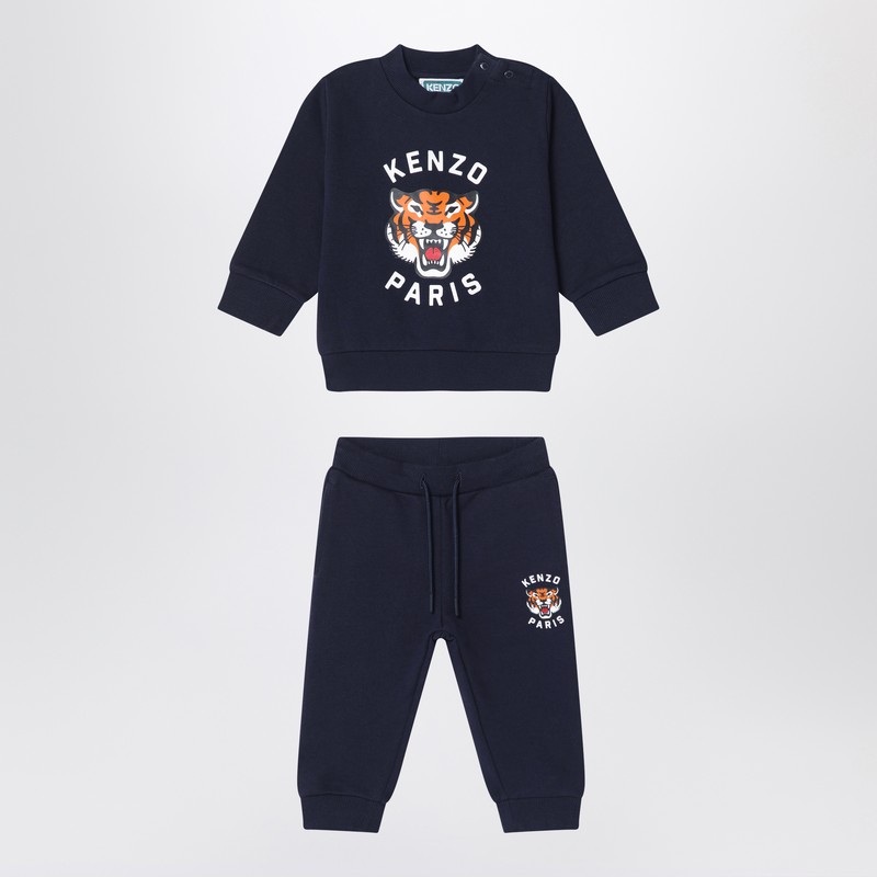 Kenzo Two-piece Navy Blue Tracksuit With Logo In Blue