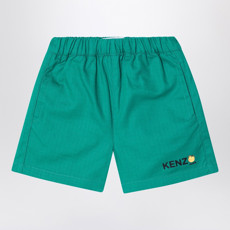 Green cotton shorts with logo