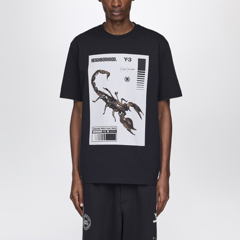 Adidas Y-3 X Neighborhood Black Oversized T-shirt With Logo Prints In Black