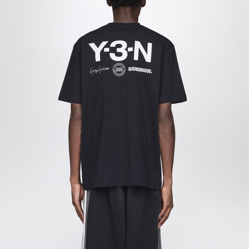 Adidas Y-3 X Neighborhood Black Oversized T-shirt With Logo Prints In Black
