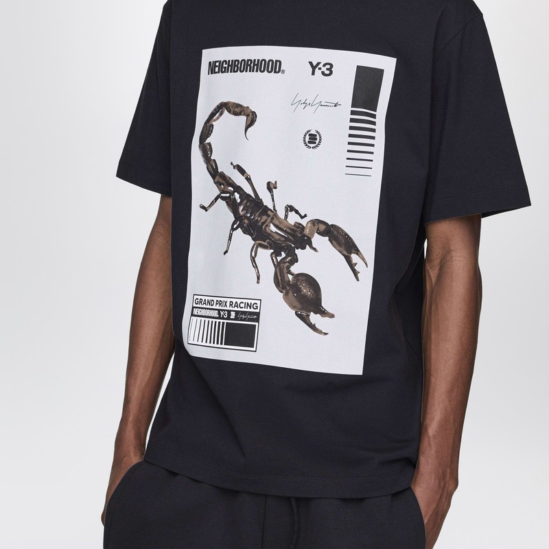 Adidas Y-3 X Neighborhood Black Oversized T-shirt With Logo Prints In Black