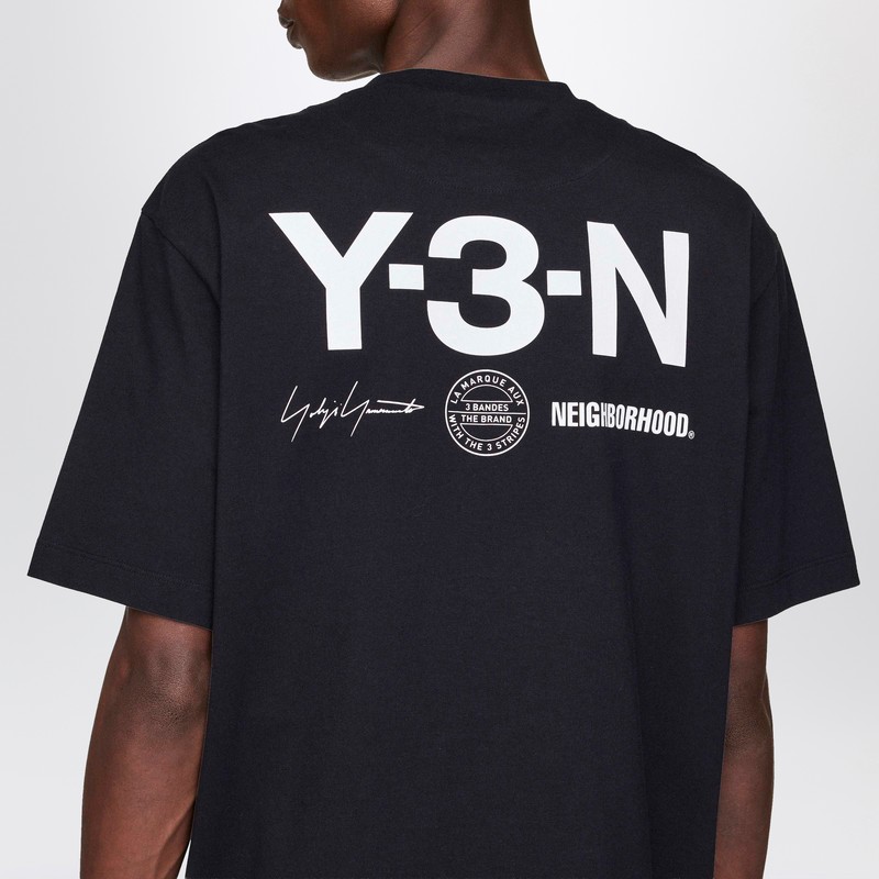 Adidas Y-3 X Neighborhood Black Oversized T-shirt With Logo Prints In Black