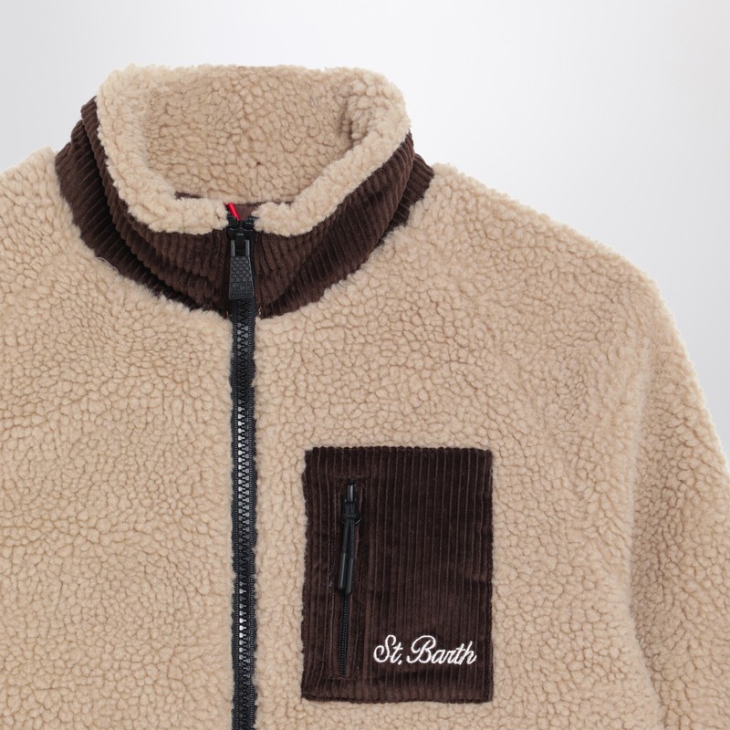 Mc2 Saint Barth Beige Sherpa Jacket With Snoopy In Sand