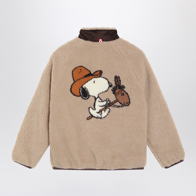 Mc2 Saint Barth Beige Sherpa Jacket With Snoopy In Sand