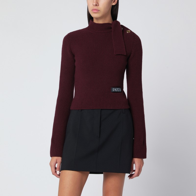 Burgundy sweater with scarf collar