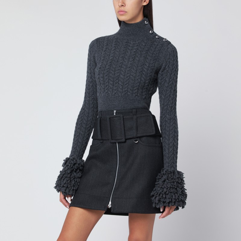Gray fringed sweater in wool and cashmere