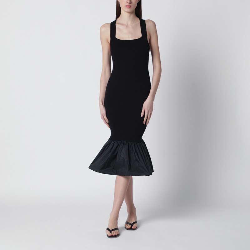 Black dress with faille ruffle hem