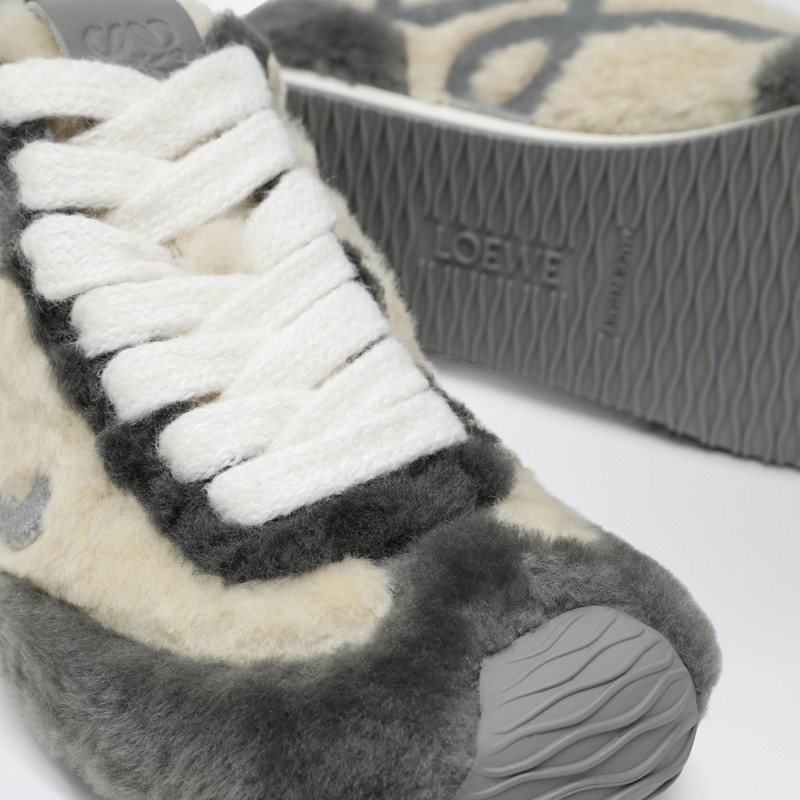Loewe Shearling And Rubber Sole Ballet Sneakers In Gray