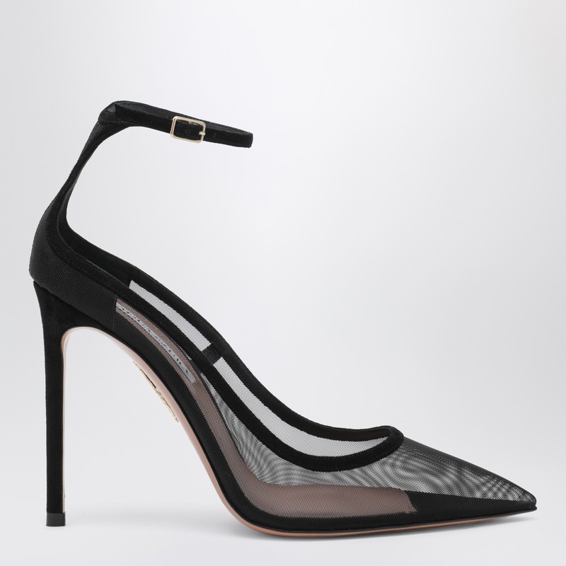 Aquazzura Love Affair 85 Pumps In Black Suede And Mesh