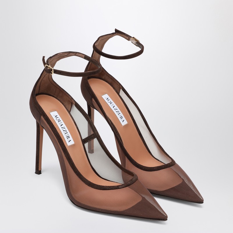 Aquazzura 85mm Mesh-panelling Heeled Pumps In Brown
