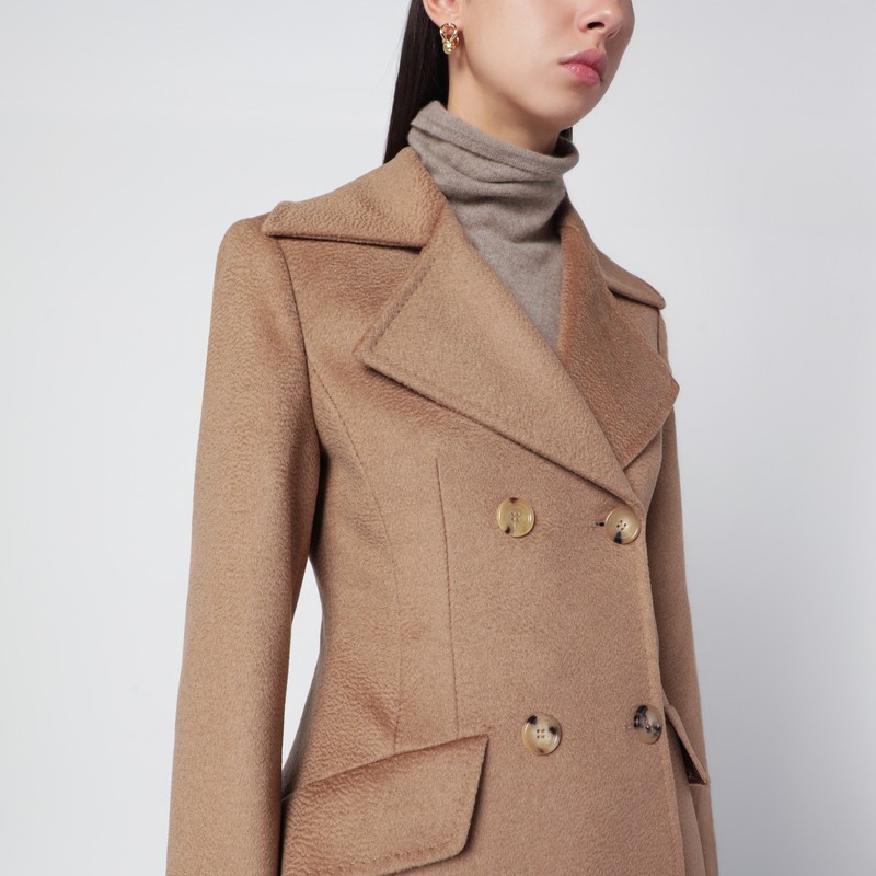 Max Mara Camel Long Double-breasted Coat In Sand