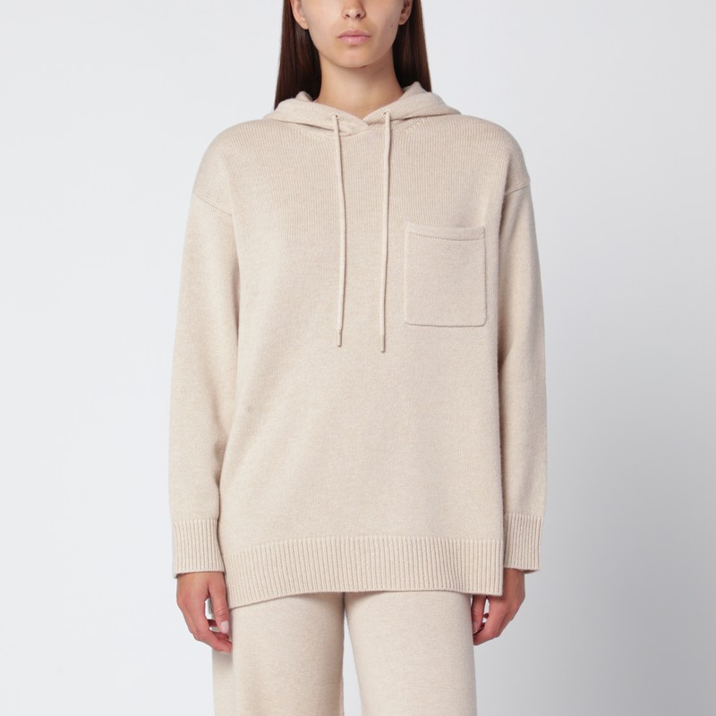 Beige wool and cashmere knit hoodie