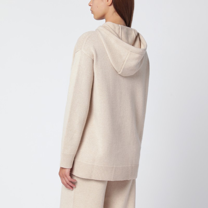 Max Mara Beige Wool And Cashmere Knit Hoodie In Sand