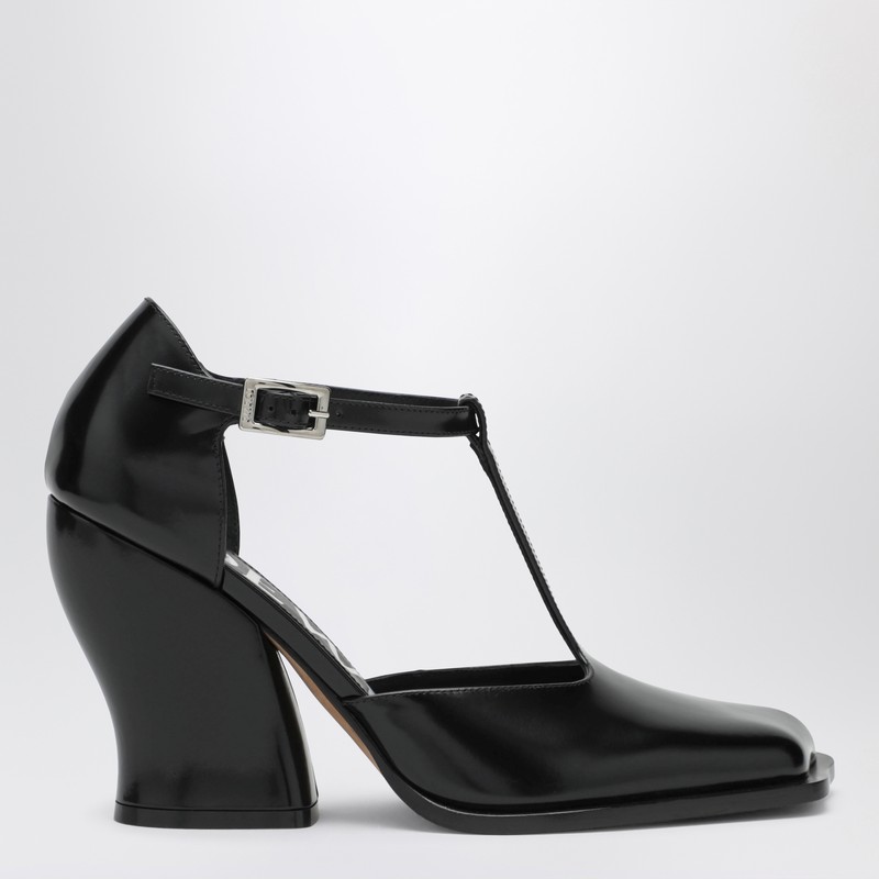Black Onda T-bar pumps in polished leather