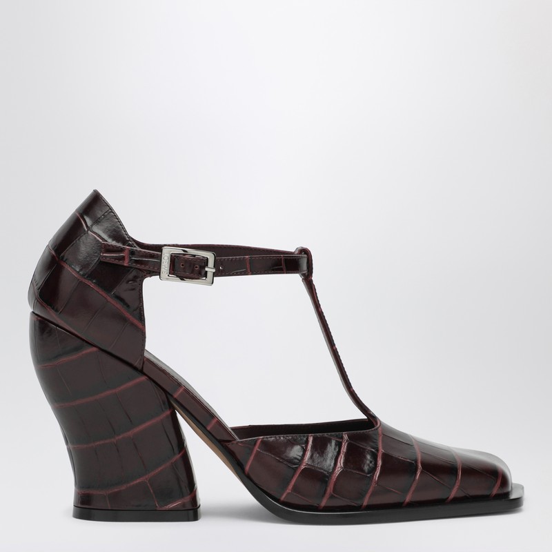 Loewe Burgundy Onda T-bar Pumps In Embossed Leather In Burgundy