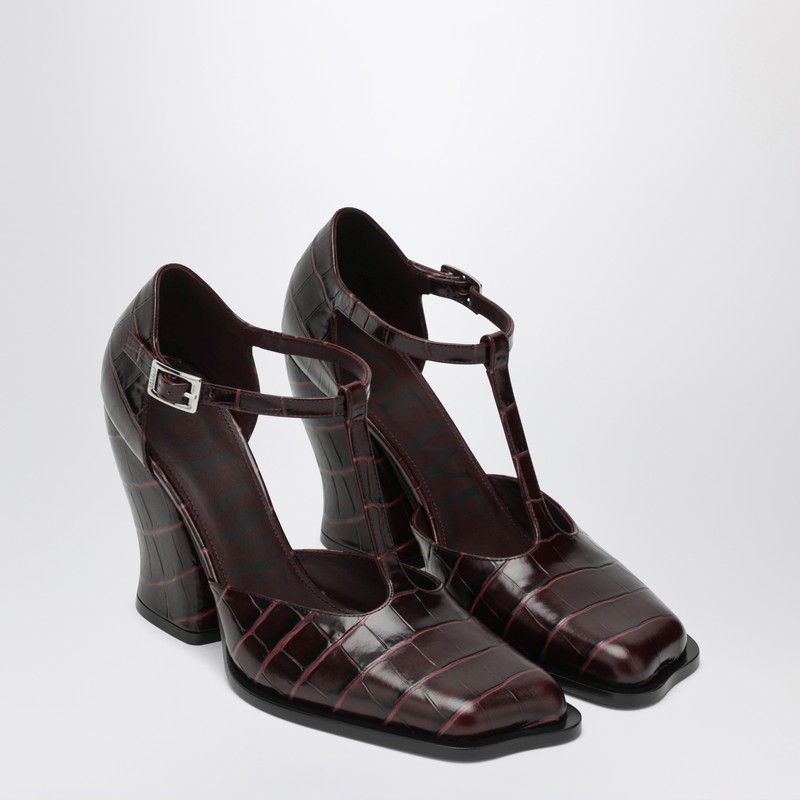 Loewe Burgundy Onda T-bar Pumps In Embossed Leather In Burgundy