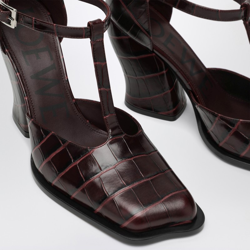 Loewe Burgundy Onda T-bar Pumps In Embossed Leather In Burgundy