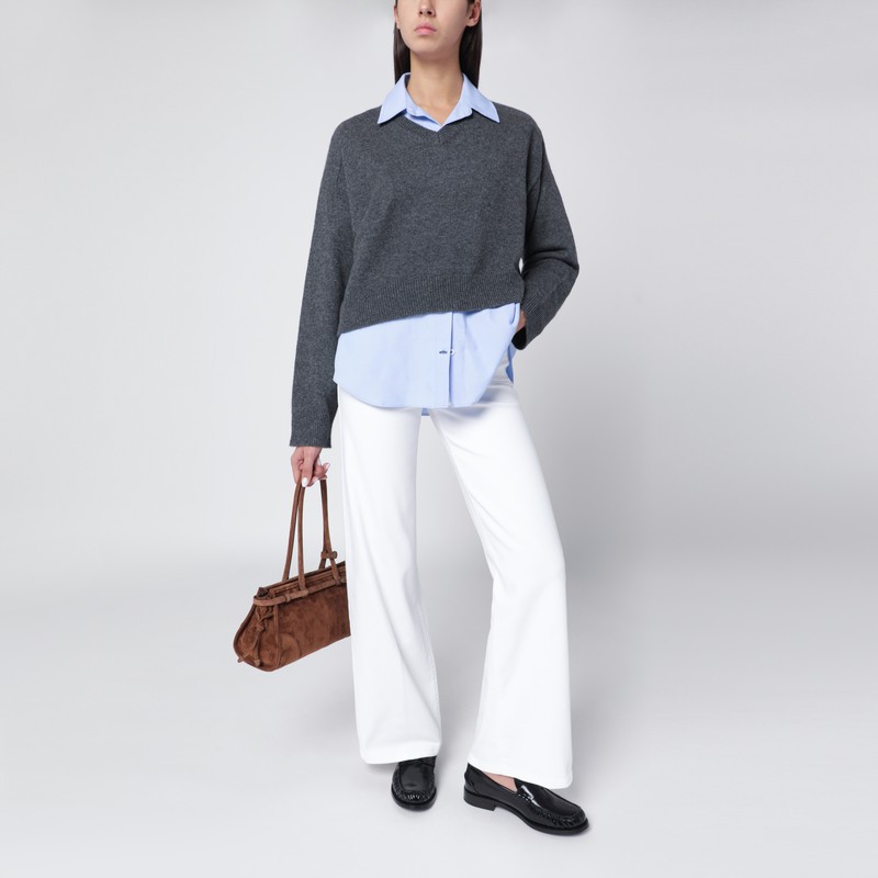 Frame Slim Palazzo Jeans Flared Leg Design In White