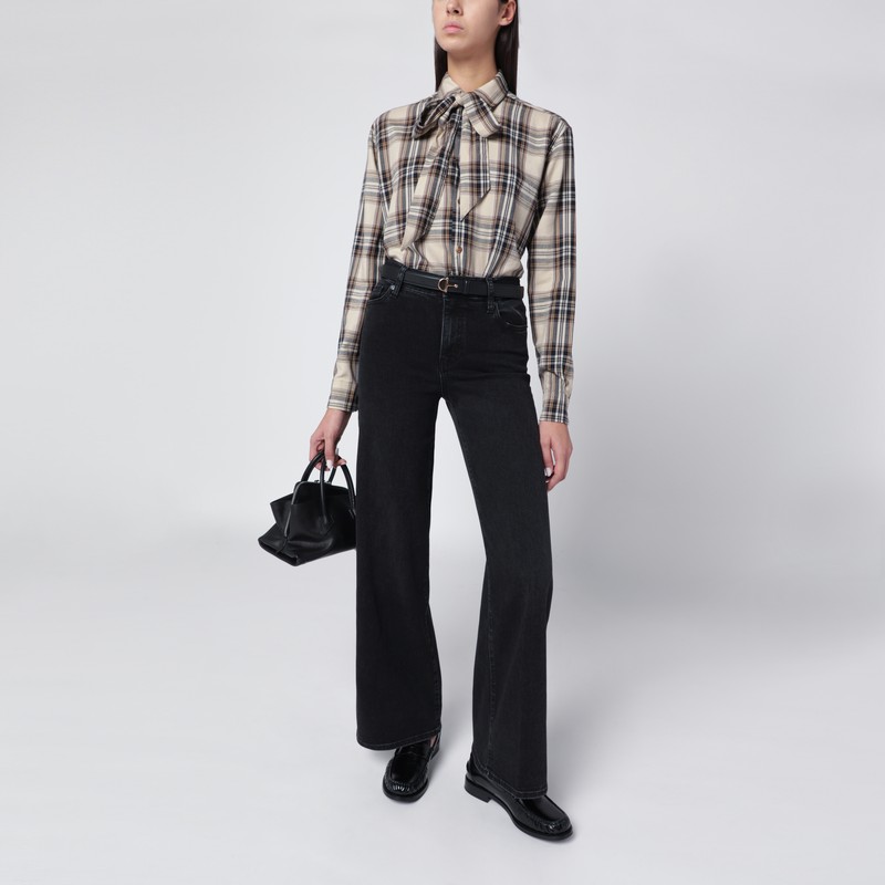 Frame Slim Palazzo Trousers Belt Loops In Black