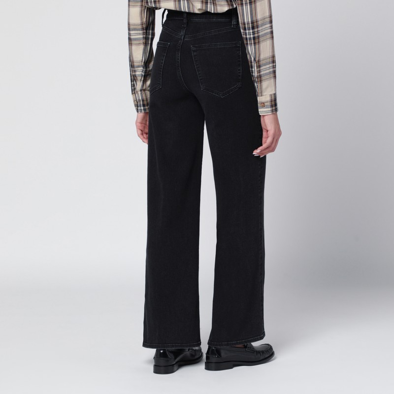 Frame Slim Palazzo Trousers Belt Loops In Black