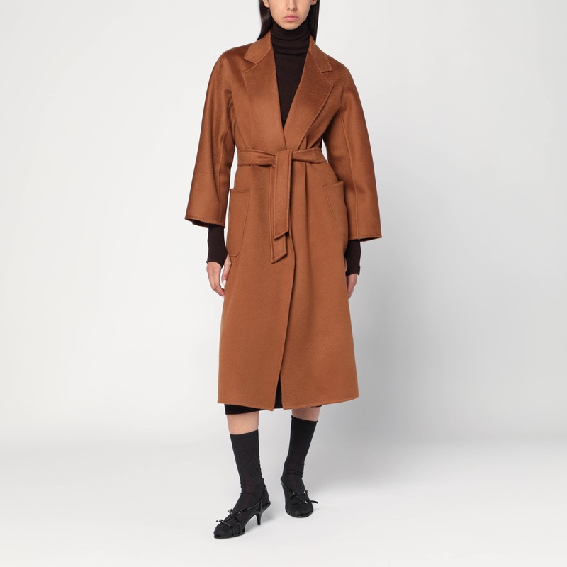 Wrap coat in brown cashmere