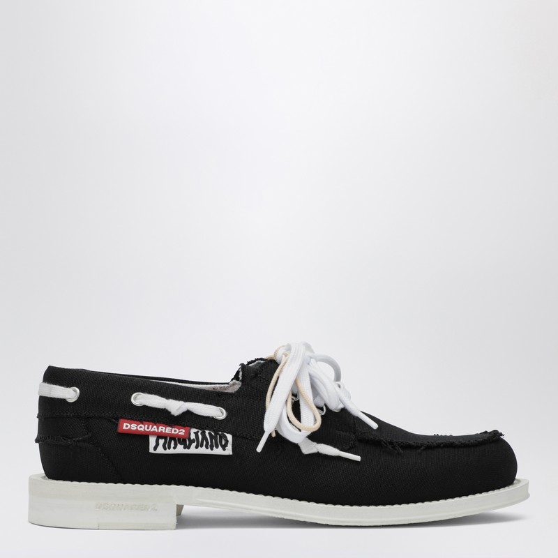 Black fabric boat shoes