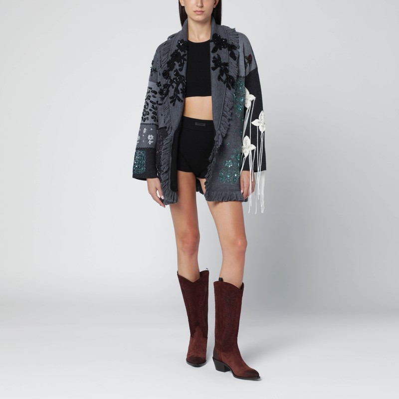 Alanui Dark Grey “midnight In Manhattan” Cardigan In Gray