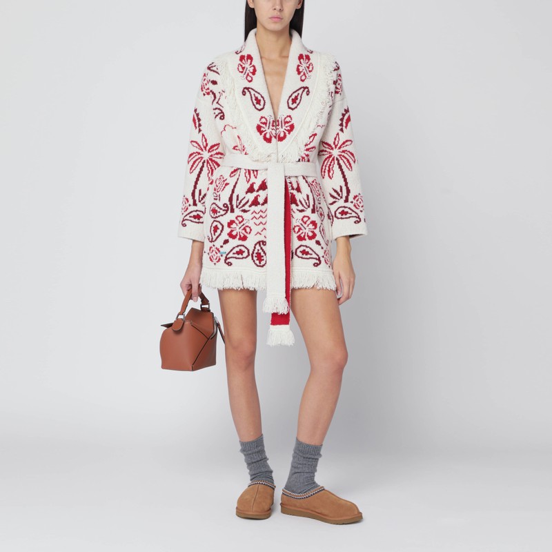 Alanui Chalk White/ruby Glimpse Of Eden Cardigan In Multi