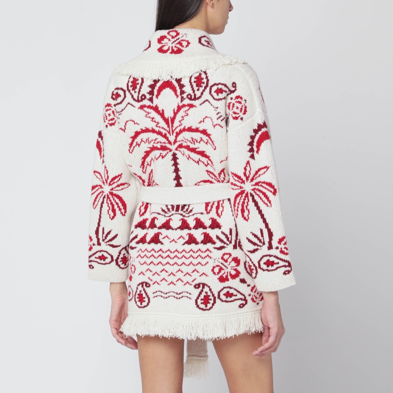 Alanui Chalk White/ruby Glimpse Of Eden Cardigan In Multi