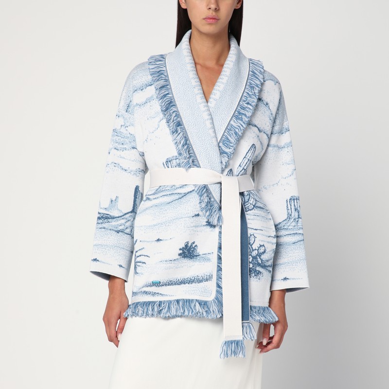 White/blue Silent Rider cardigan in wool