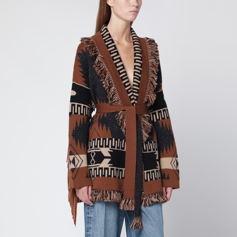 Dreamscape jacquard cardigan in black/brown