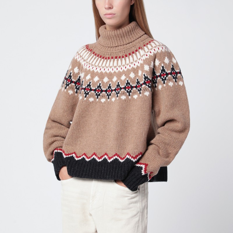 Beige Fair Isle patterned turtleneck jumper