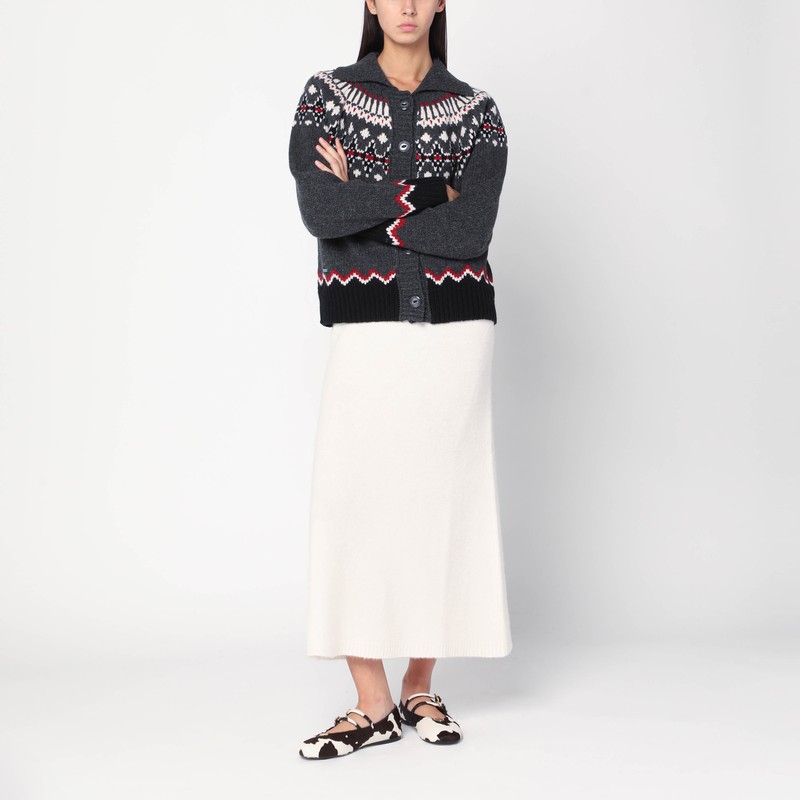 Alanui Grey Fair Isle Patterned Cardigan In Gray