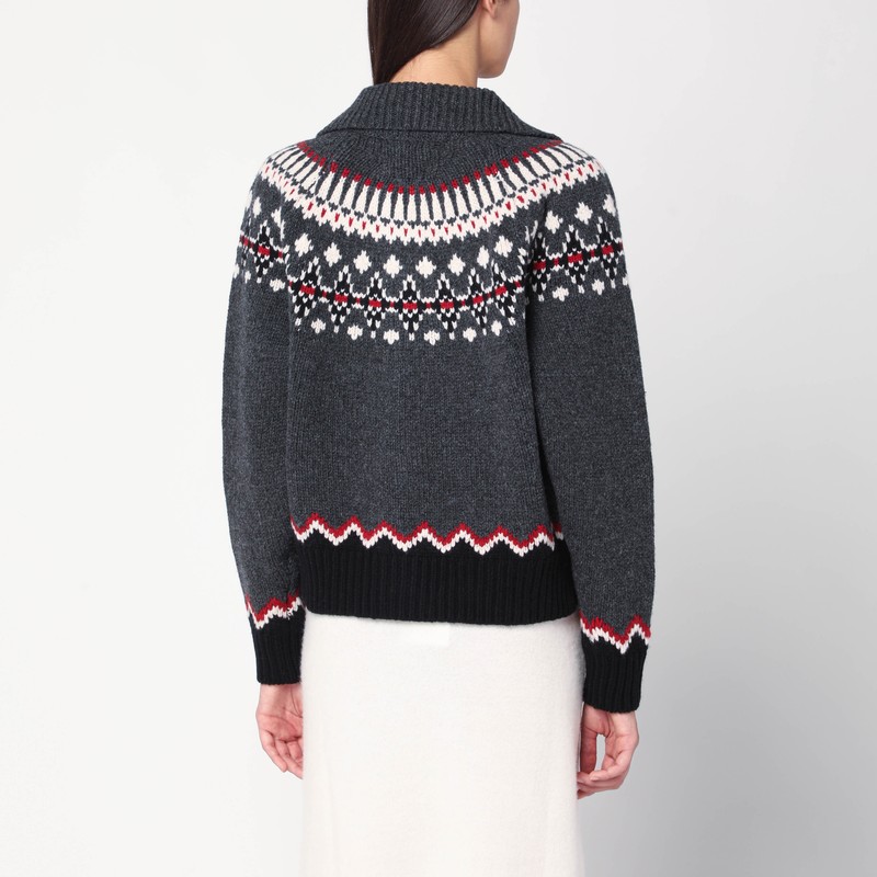 Alanui Grey Fair Isle Patterned Cardigan In Gray