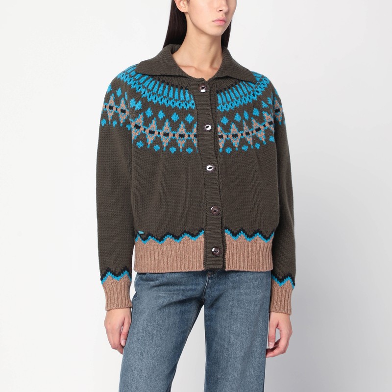 Olive green Fair Isle patterned cardigan