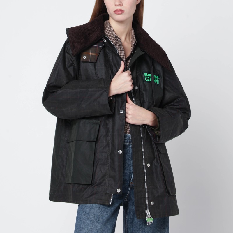 Waxed duffle coat with tartan details