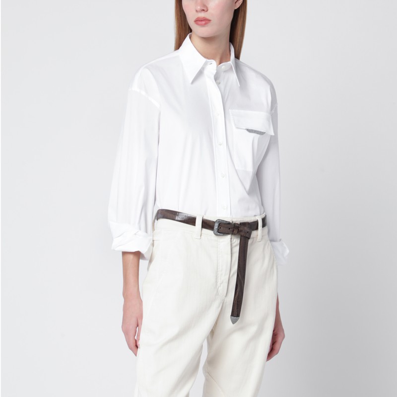 White shirt with Shiny Flap Detail