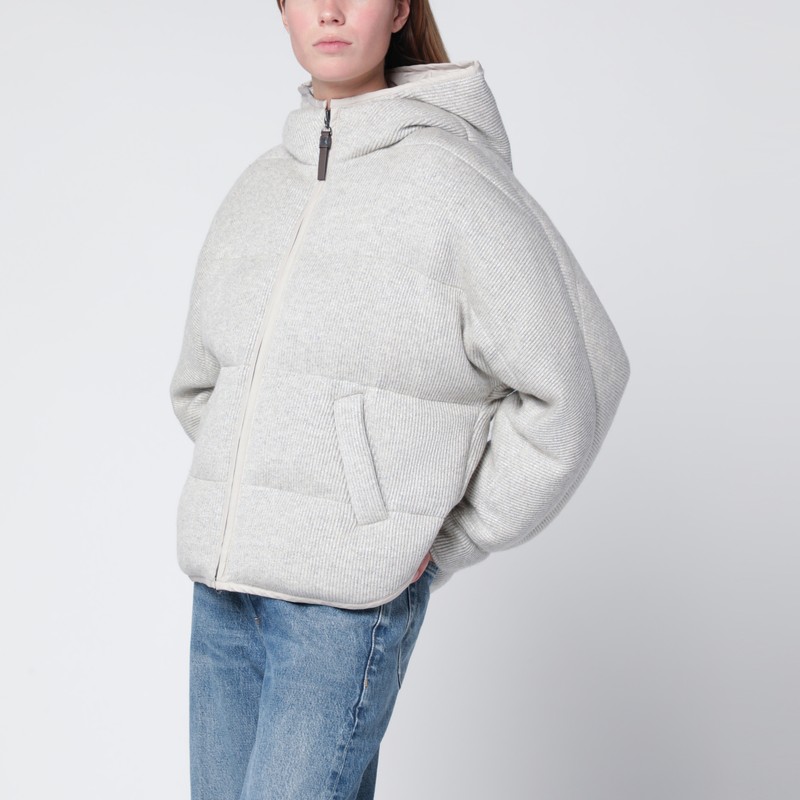 Greige down jacket in cashmere knit