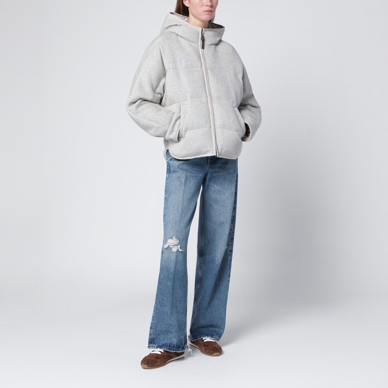 Brunello Cucinelli Greige Down Jacket In Cashmere Knit In Gray