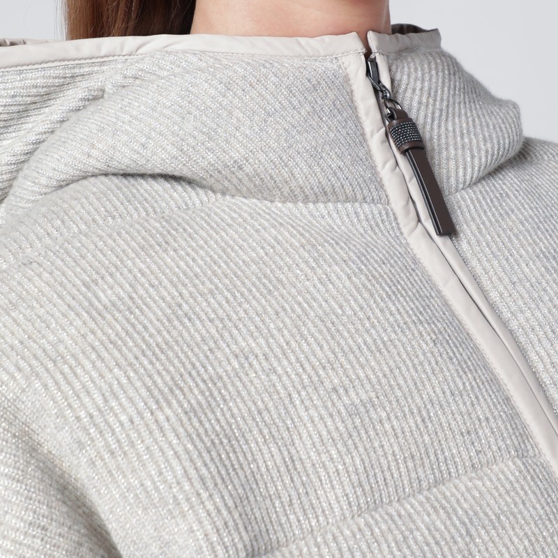 Brunello Cucinelli Greige Down Jacket In Cashmere Knit In Gray
