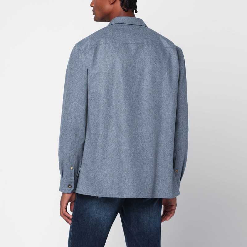 Brunello Cucinelli Shirt Cloud Wool Chest Pockets In Blue
