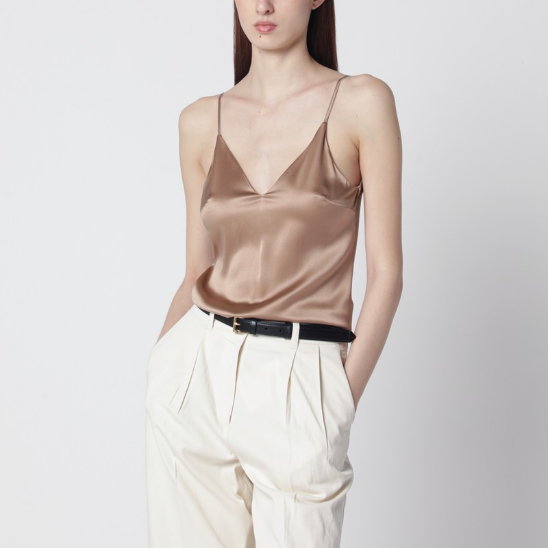 Light beige silk-blend tank top