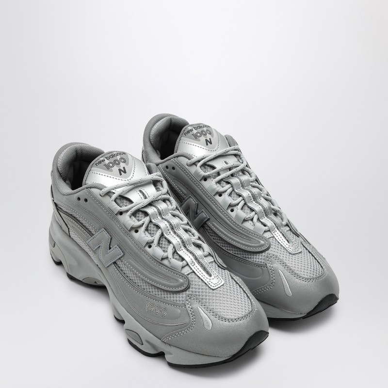 New Balance Round Toe Grey Mesh Sneakers With Textured Rubber Sole In Metal
