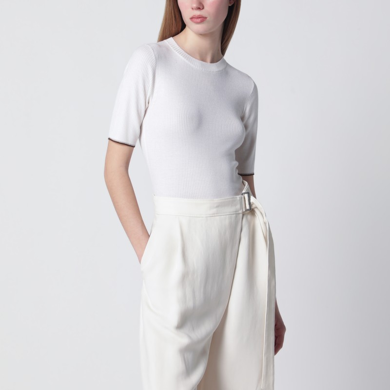 White cashmere and silk knit top