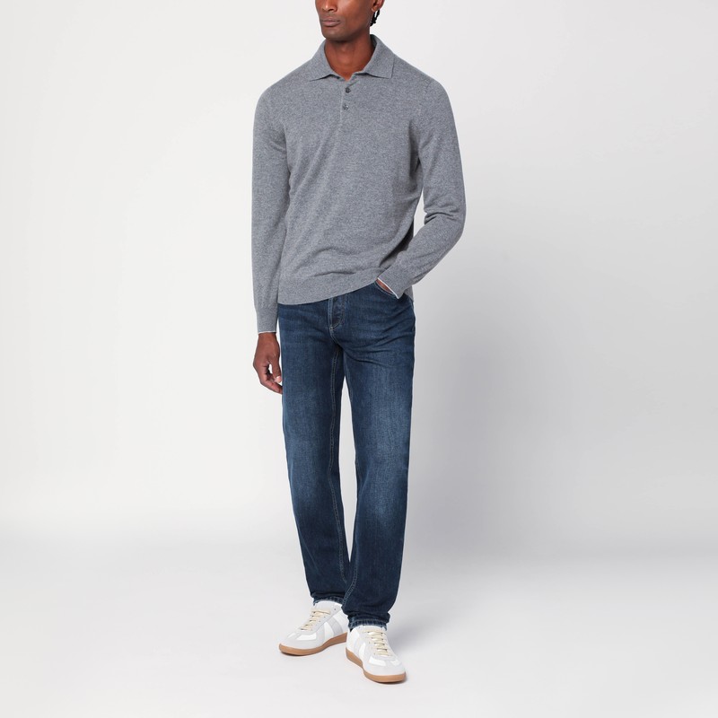 Brunello Cucinelli Long-sleeved Polo Shirt In Gray