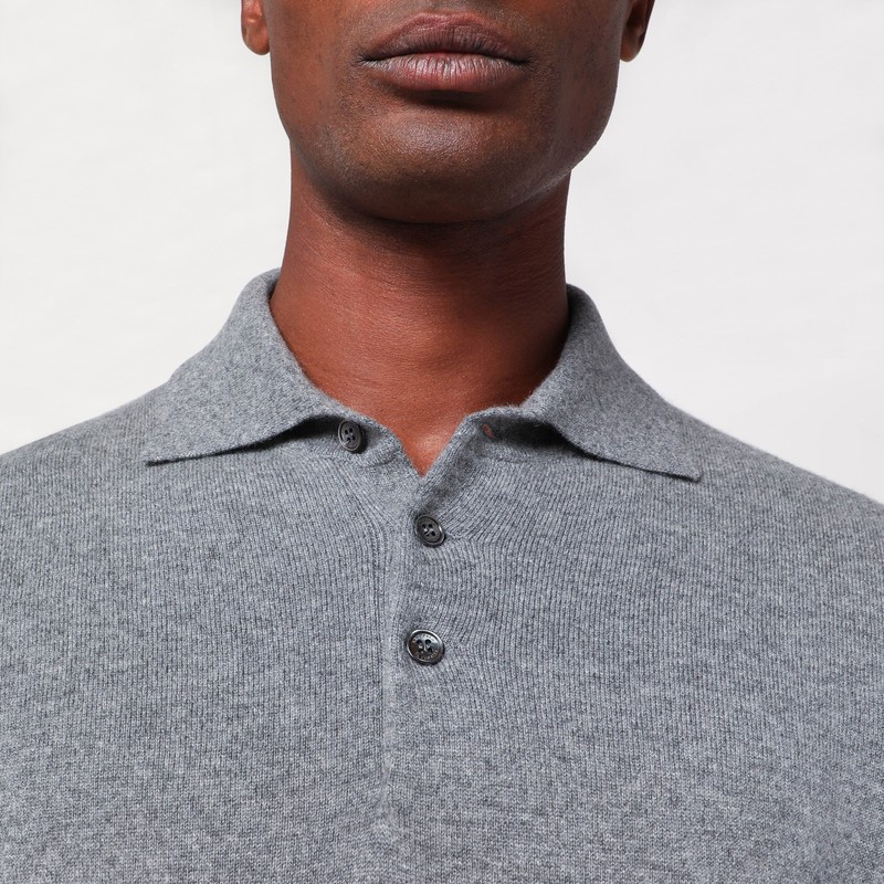 Brunello Cucinelli Long-sleeved Polo Shirt In Gray