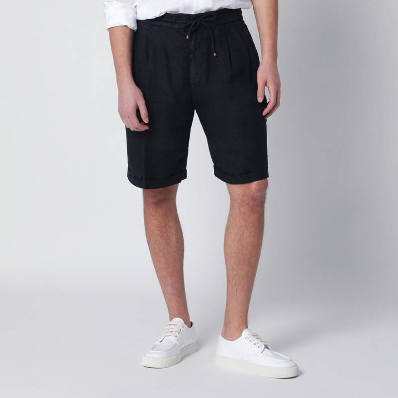 Navy blue linen drawstring bermuda shorts