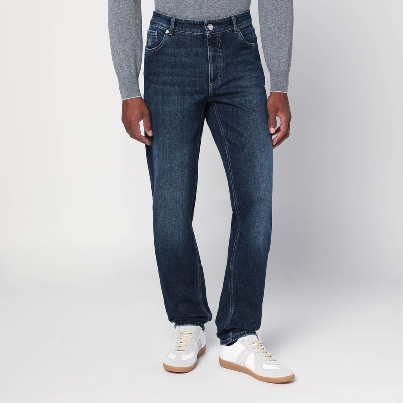 Dark blue jeans washed effect - Brunello Cucinelli - Modalova