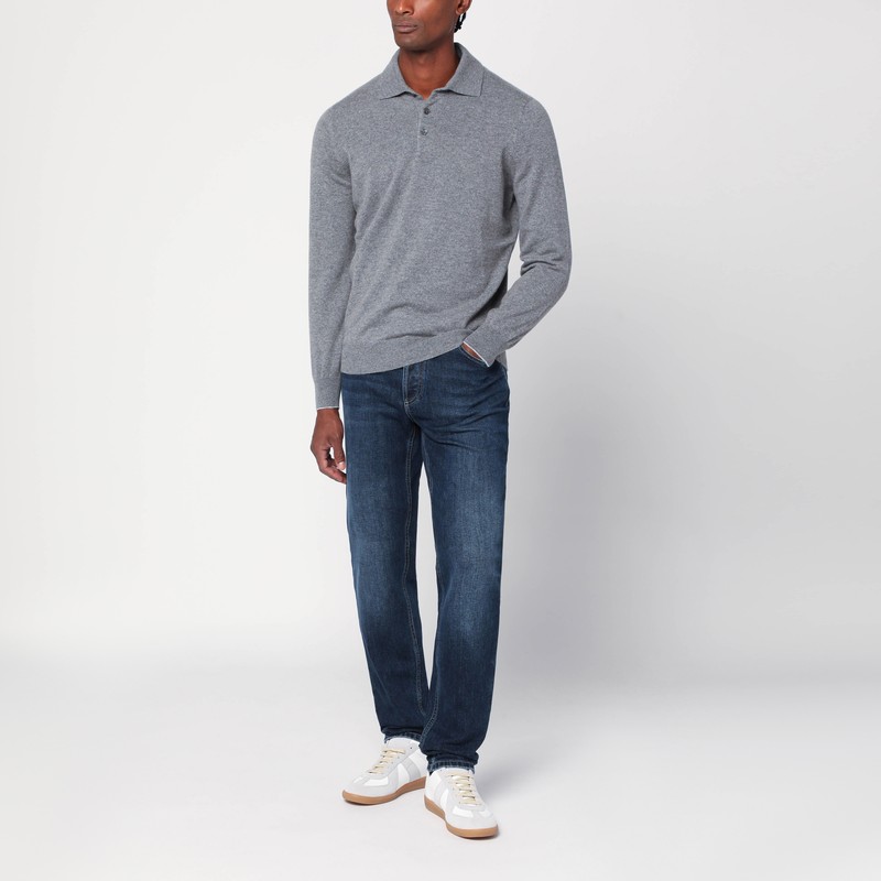 Brunello Cucinelli Dark Blue Jeans Washed Effect In Blue