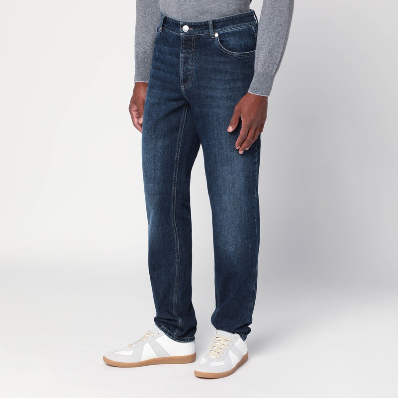 Brunello Cucinelli Dark Blue Jeans Washed Effect In Blue